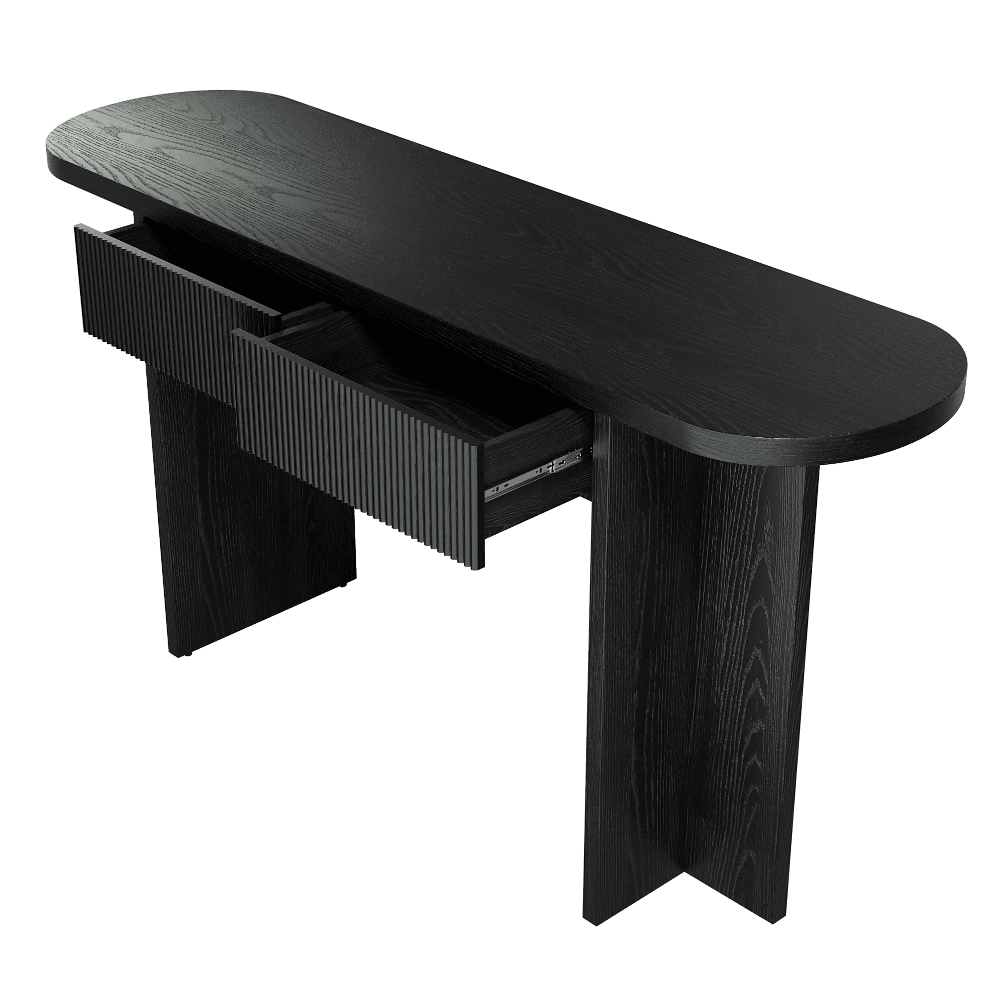 Mintazer 63" Fluted Console Table with 2 Drawers, Modern Entryway Tables with Storage, Sofa Table for Entryway Hallway Living Room, Black