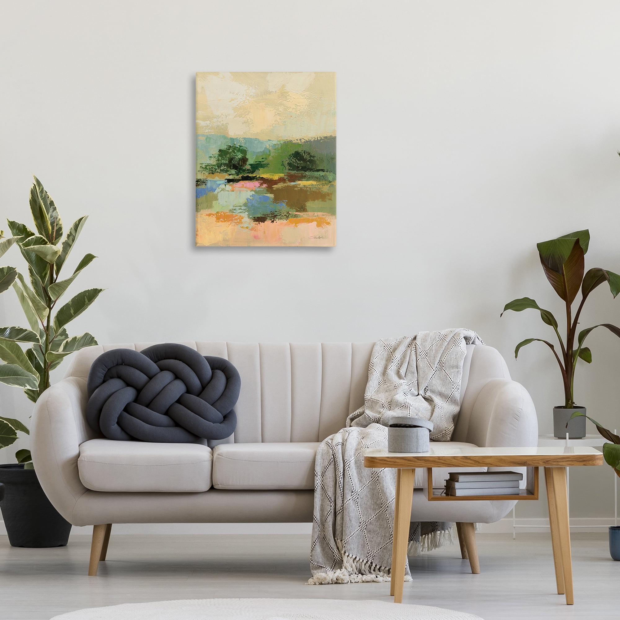 Stupell Industries Across The River Abstract Landscape Painting Gallery Wrapped Canvas Art Print Wall Art, 24 x 30