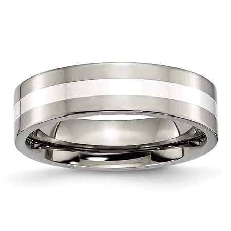 Auriga Fine Jewelry Titanium Polished with Sterling Silver Inlay 6mm Flat Men s Band