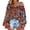 Khaki, variant on Women Summer Off Shoulder Shirt Floral Print Casual Long Sleeve Off Shoulder V Neck Tops Retro Ethnic Loose Blouse