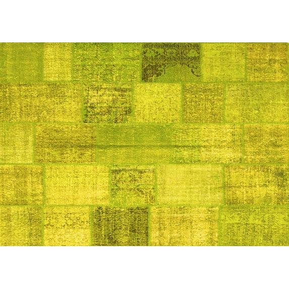 Ahgly Company Machine Washable Indoor Rectangle Patchwork Yellow Transitional Area Rugs, 8' x 10'