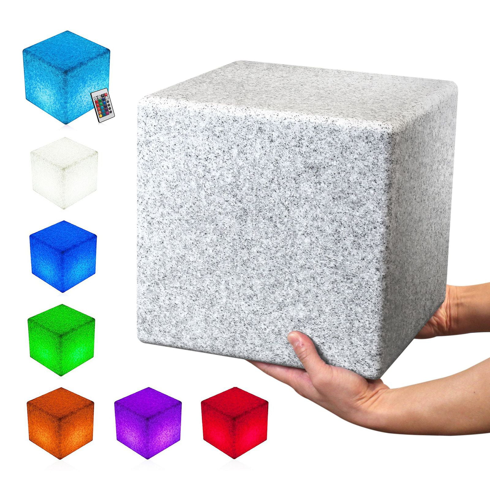 11.8" Granite Color Changing Rechargeable Waterproof LED Cube Light w/Remote 
