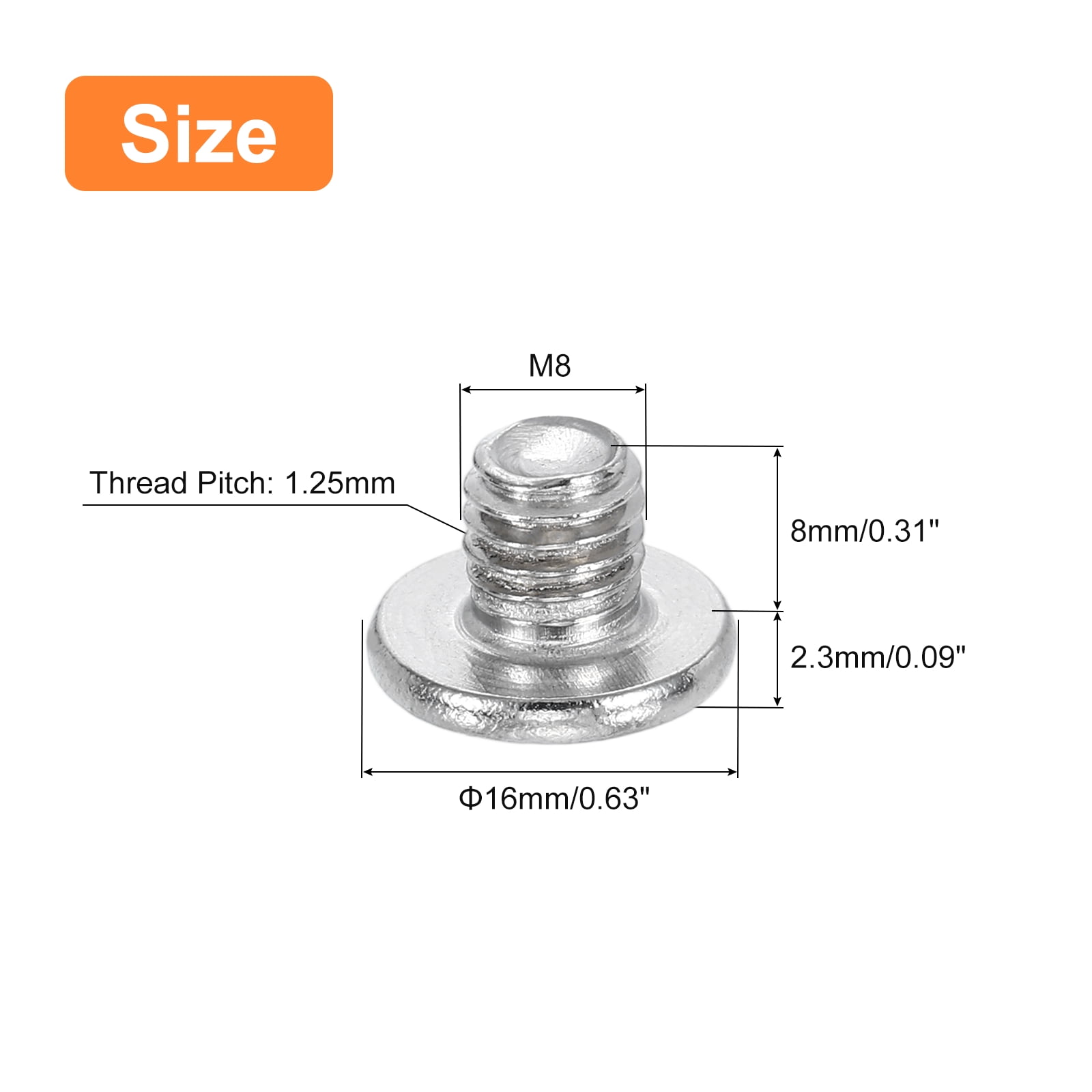 M8-1.25 x 8mm 100Pack Metal Flat Round Head Screws Phillips Drive Machine Bolt