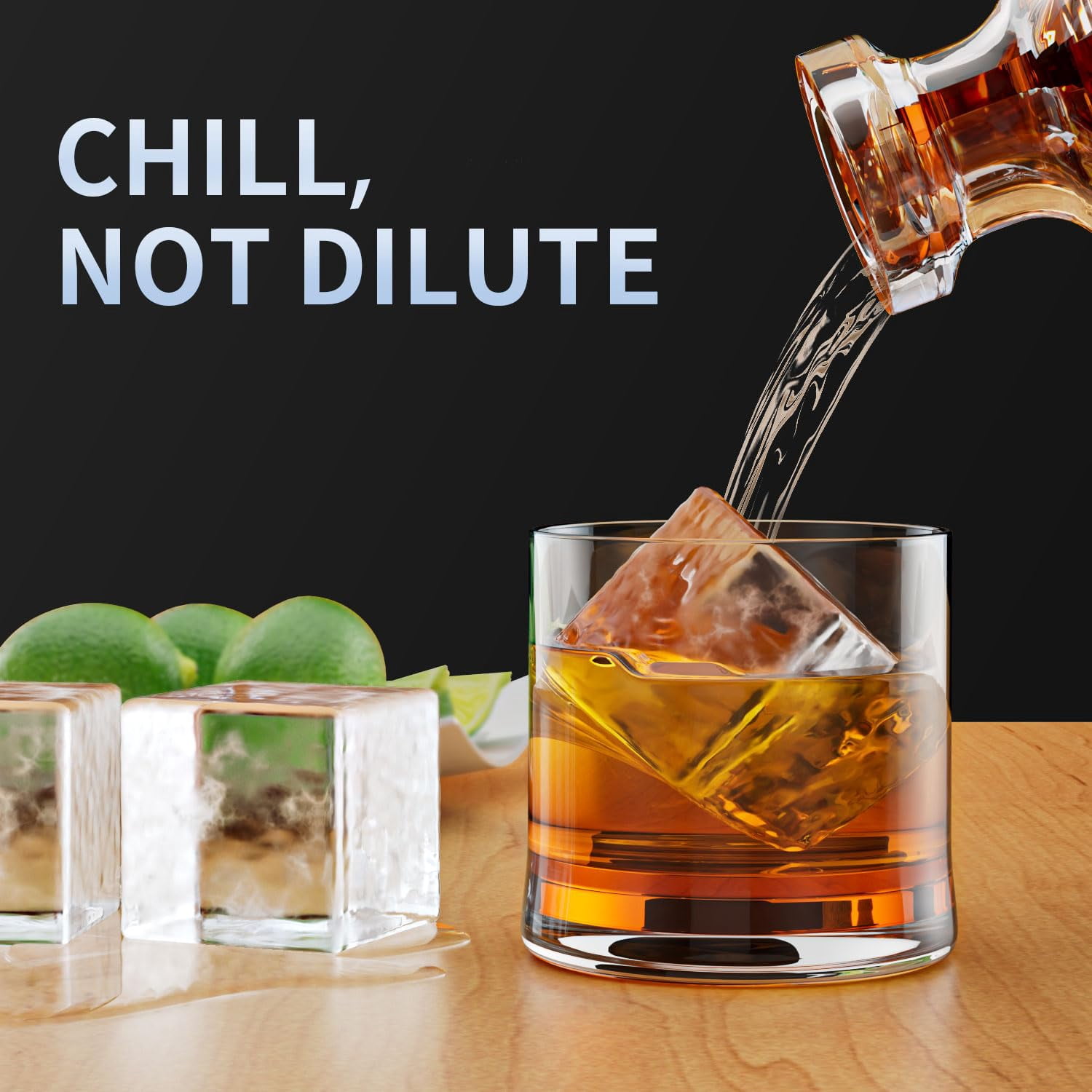 Large Ice Cube Tray For Whiskey:  Silicone Trays With Lid - 2pack Big Square Old Fashioned Maker Cocktail 2inch Huge Cubed Whisky