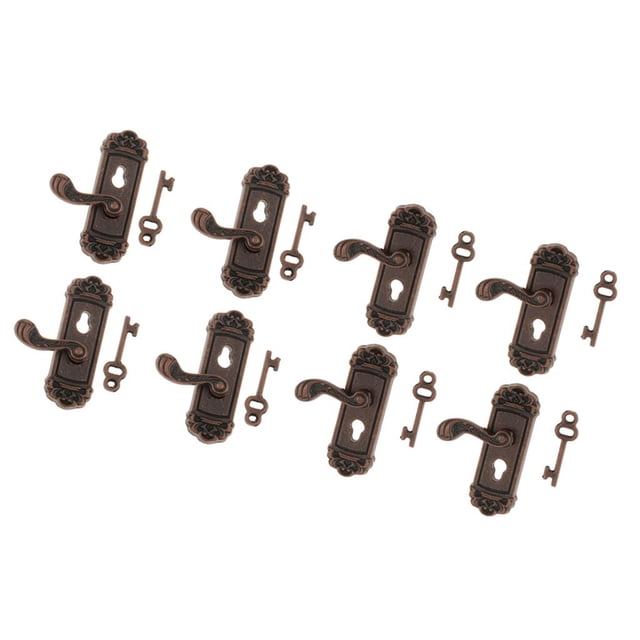 8 Piezas Peril De Puerta Vintage Lves De Casa ñecas Miniatura Derecha Izquierda 1:12 Macarena Casa de muñecas de bloqueo y llave
