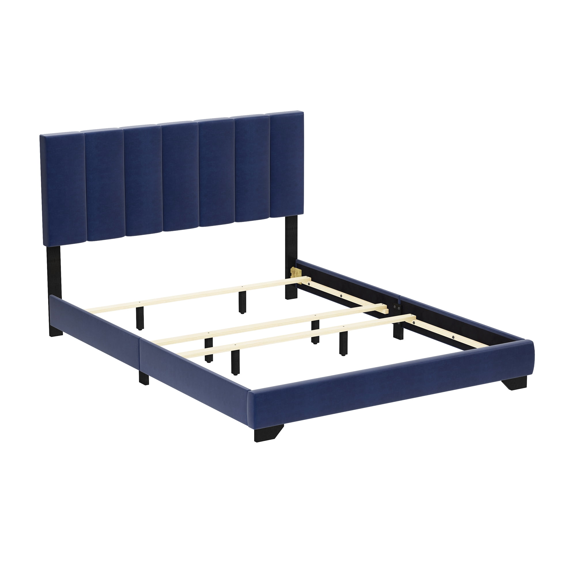 Reece Channel Stitched Upholstered Queen Bed, Sapphire Blue, by Hillsdale Living Essentials