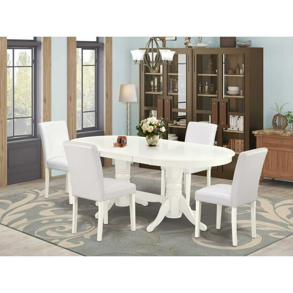 East West Furniture Vancouver 5-piece Wood Dining Set with Leather Seat in White