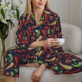 thumbnail image 6 of Honeii Red Chili print Women's Pajama Sets Long Sleeve Button Down Sleepwear Nightwear Soft Pjs Lounge Sets-XX-Large, 6 of 7