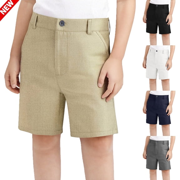 Tqyyweavej Kids, Boys and Girls Uniform Bermuda Shorts Pull On Solid Color School Shorts Stretch Twill Casual Shorts with Pockets (3-16 Years)