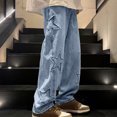 thumbnail image 2 of MYAOYI Mens Wide Leg Denim Pants Star Applique Baggy Skate Jeans, 2 of 8
