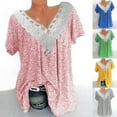 thumbnail image 2 of Fengactive Womens Lace V Neck Short Sleeve Summer Tops Trendy Floral Shirt Dressy Casual Going out Tunic Blouse, 2 of 9