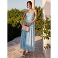 thumbnail image 2 of Aqua Blue Polka Dot Sleeveless Cinched Waist Maxi Dress With Choker Detail For Women, 2 of 6