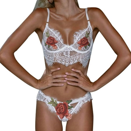 

CALAFEBILA Christmas Gift New Fashion Sexy Women Lace Bra Briefs G-String Underwear Embroidered Underwear
