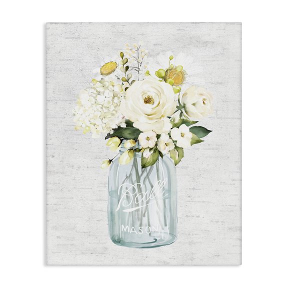 Stupell Industries Farmhouse White Florals in Blue Jar Canvas Art, 24 x 30, by Lettered and Lined