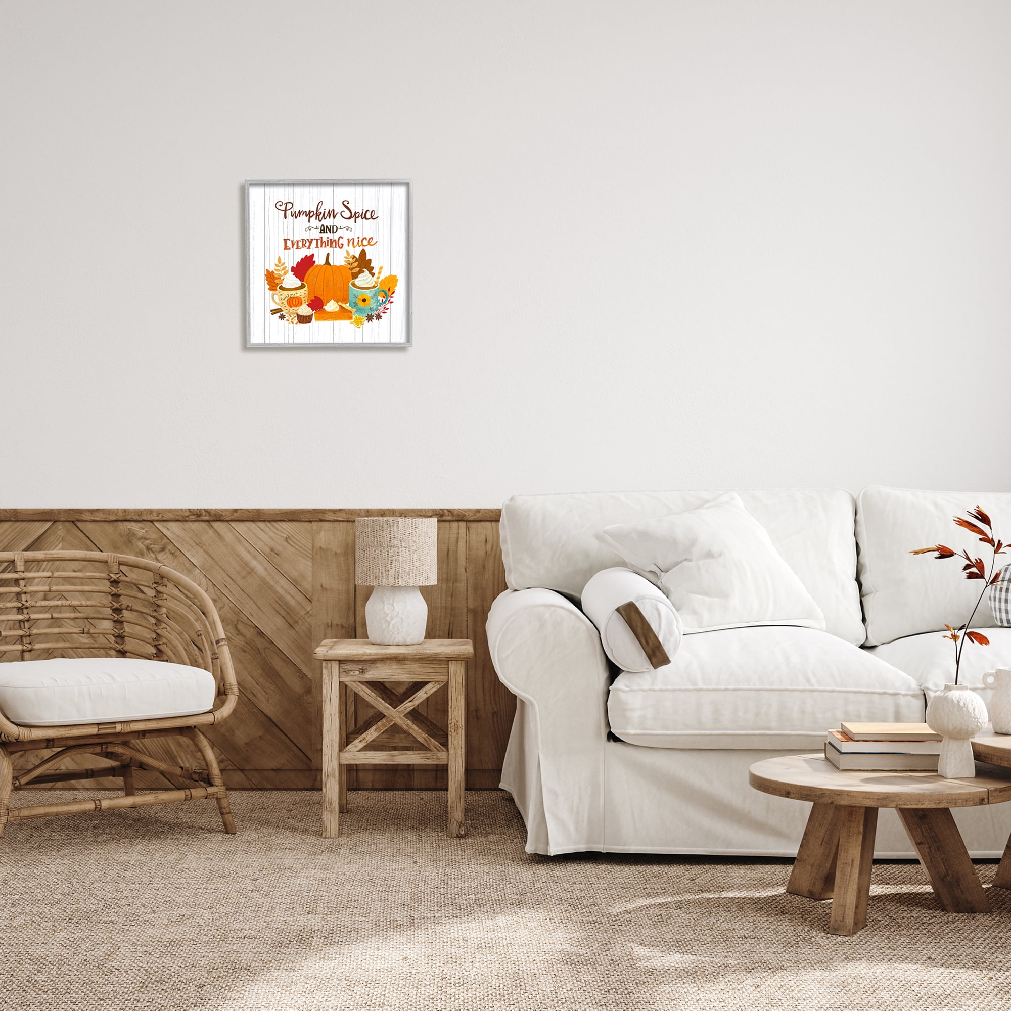 Pumpkin Spice Mugs & Pie Floral Arrangement Calligraphy Inspirational Graphic Art Framed Art Print Wall Art