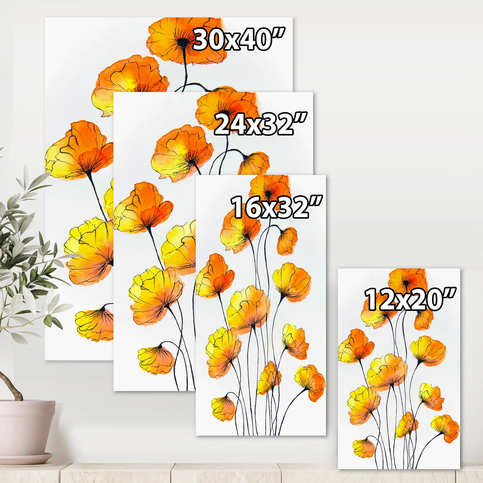 Designart ' Country Yellow Flowers On White ' Traditional Canvas Wall Art Print