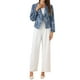 thumbnail image 2 of Blazer Chic para Mujeres Abierto Frontal para Trabajar Traje Corto de Verano Chaqueta Azul-Floral M, 2 of 6