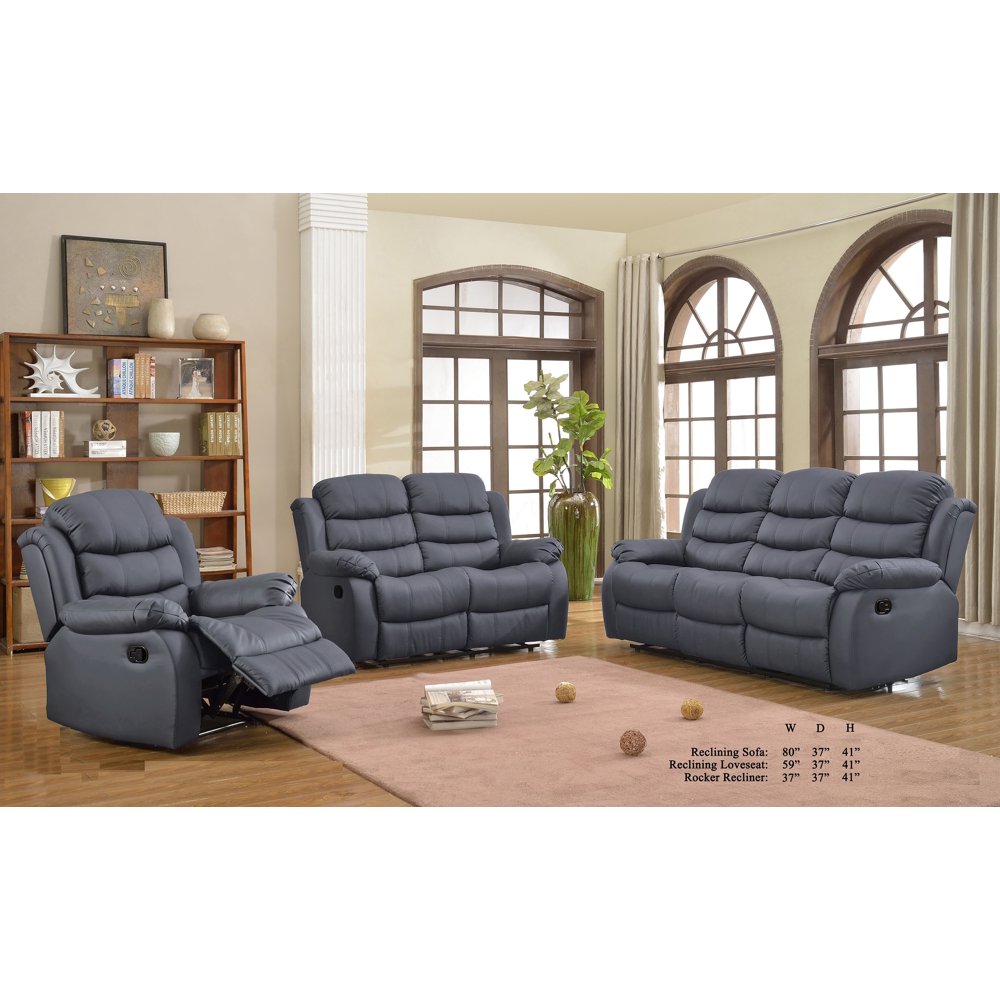 Gray Color Plush Comfort Bonded Leather 3pc Sofa Set ...