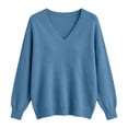 thumbnail image 5 of LNZGNM Sweaters for Women Long Sleeve V-neck Ribbed Oversized Lightweight Cozy with Stretch Sweater Fall Outing Comfort,Blue(XXL), 5 of 9