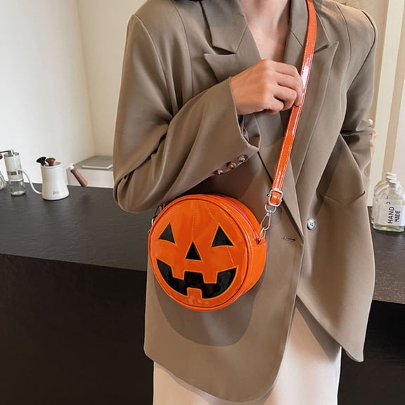 Pumpkin Shaped Crossbody Shoulder Bag Novelty Handbag Halloween Pumpkin Purse for Men and Women Halloween Funny Purses Handbags Orange