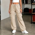 thumbnail image 6 of Mifsaly Baggy Cargo Pants Women Wide Leg Parachute Pants Adjustable Drawstring Hem Loose Casual Workout Athletic Bottoms with Multi Pockets Beige,XL, 6 of 6