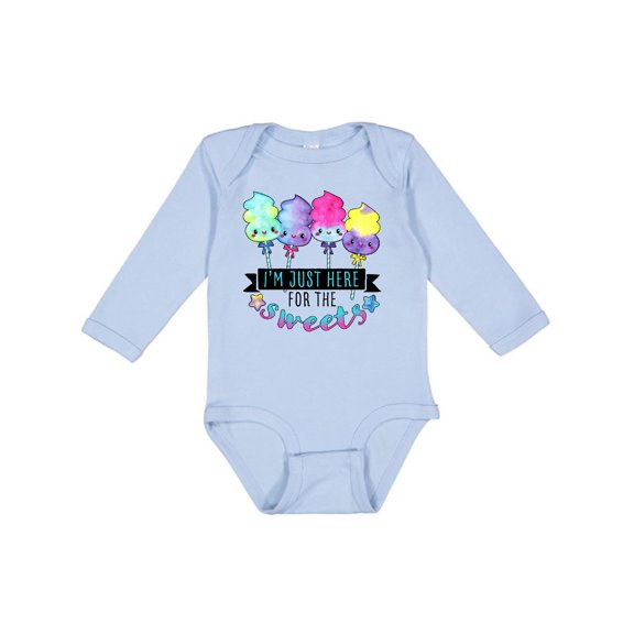 Inktastic I'm Just Here for the Sweets with Spun Sugar Candy Boys or Girls Long Sleeve Baby Bodysuit