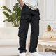 thumbnail image 4 of Pantalones largos para hombre, moda informal, cómodos, sólidos, con bolsillos, con cordón ajustable, pantalones regulares de poliéster para hombre., 4 of 7