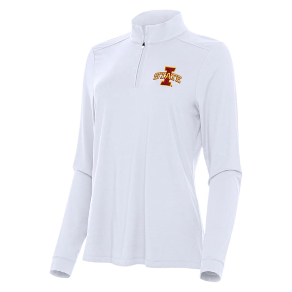 Women's Antigua White Iowa State Cyclones Intent Quarter-Zip Top