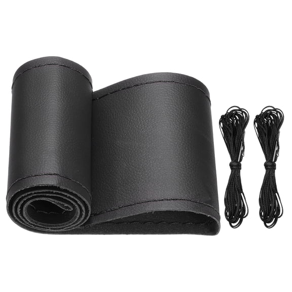 Uxcell Leather Steering Wheel Cover for Most Cars (Black/Black Line, Glossy)