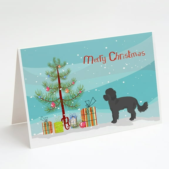 Black Maltipoo Christmas Tree Greeting Cards and Envelopes Pack of 8