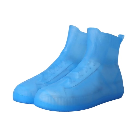 Homellea Reusable Waterproof Shoe Covers, Blue Silicone Rain Boot Covers with Non-Slip Sole, Portable Overshoes for Men Women, Rain Snow Mud Protection, Walking, Cycling and Outdoor Use, 1 Pair