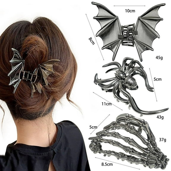 PPgejGEK Gothic Spider Skull Hair Clips Large Skeleton Shape Metal Jaw Claw for Women Halloween Hair Accessories Party Cosplay Decor
