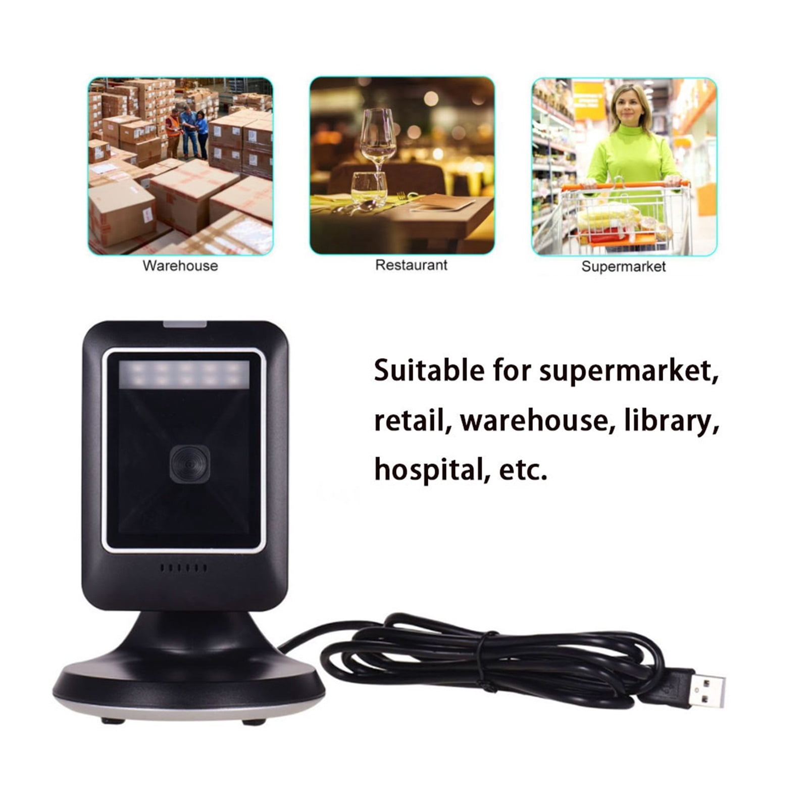 Barcode Scanner 2D All-round Desktop Automatic Sensing Data Matrix Reader Supermarket Usb Barcode Reader 1D 2D QR Code ,Easy to Operate