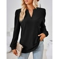 thumbnail image 4 of Alsol Lamesa Womens Boho Jacquard Print V Neck Shirt Blouses Casual Puff Sleeve Tunic Tops Female, 4 of 6