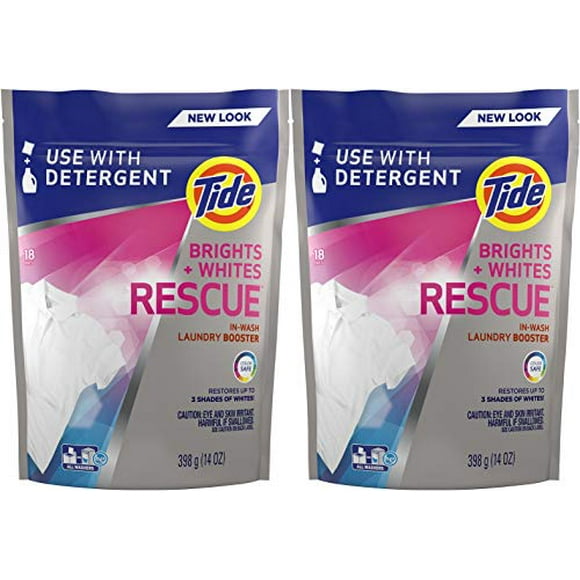 Tide Brights and Whites Rescue In-Wash Laundry Booster, 18 Count (Pack of 2 Brights)