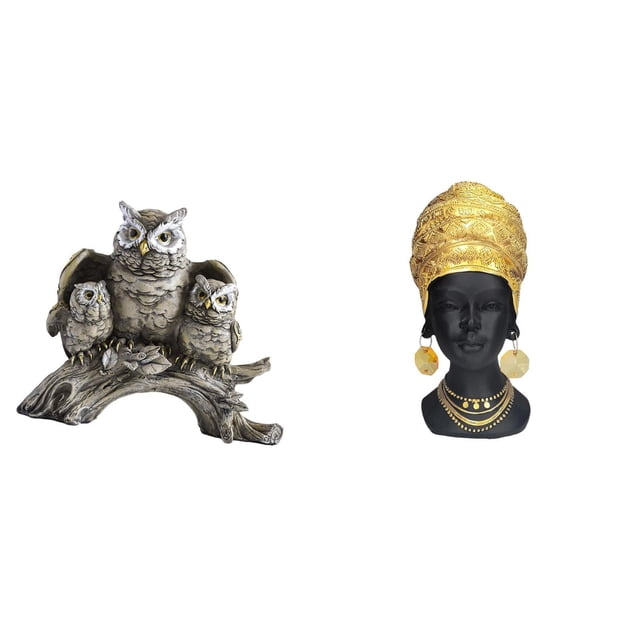 Figura decorativa moderna de resina con búho y mujer africana. Ideal para decorar , salas de estar, oficinas, armarios, mesitas de noche, estante