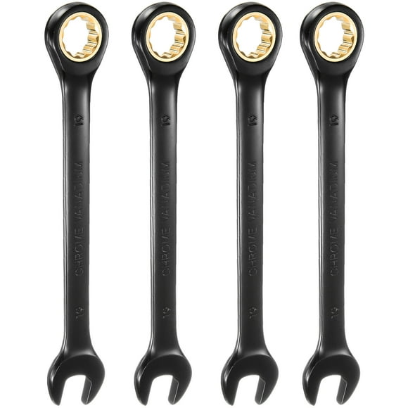 Uxcell 4Pcs Ratcheting Wrench 19mm Metric Open End Wrench 72-Teeth CR-V Steel 12 Point Nickel Plated Combination Ratchet Wrench