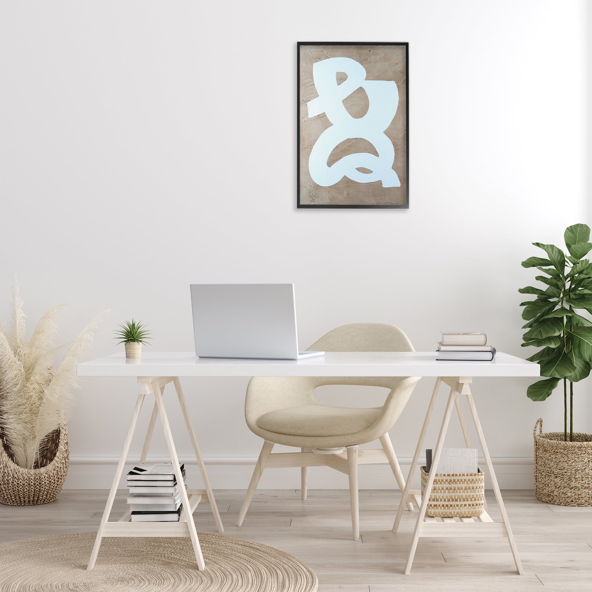 Stupell Industries Curving Form over Beige Abstract Painting Black Framed Art Print Wall Art, 16 x 24