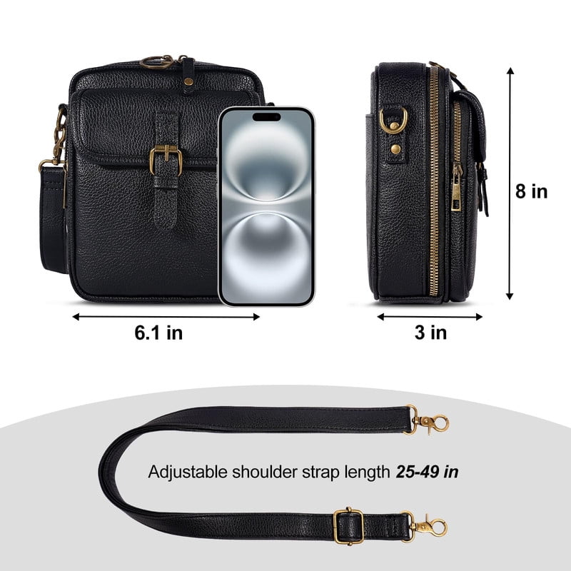 AOUNQ Small Messenger Bag Vegan Leather Crossbody Bag for Women Men, Vintage Cross Body Shoulder Purse with Card Slots