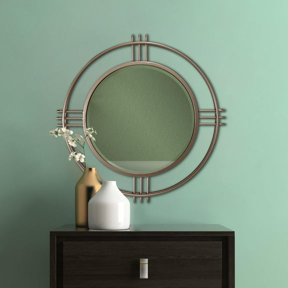 Tyler Dillon Round Bronze Wall Mirror with Vintage Metal Frame - 28" x 28"