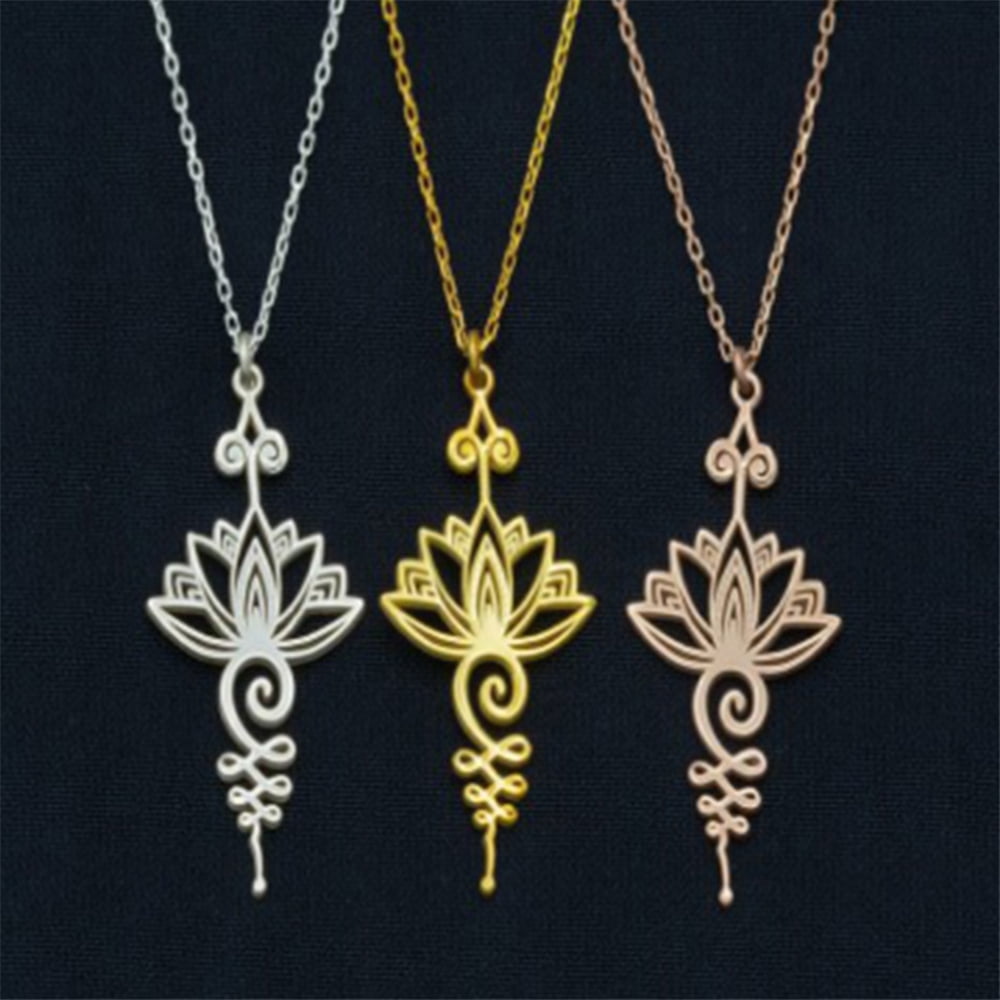 Gift Chain Necklace Unusual Tibetan Silvertone Pretty Lotus Flower Pendant 