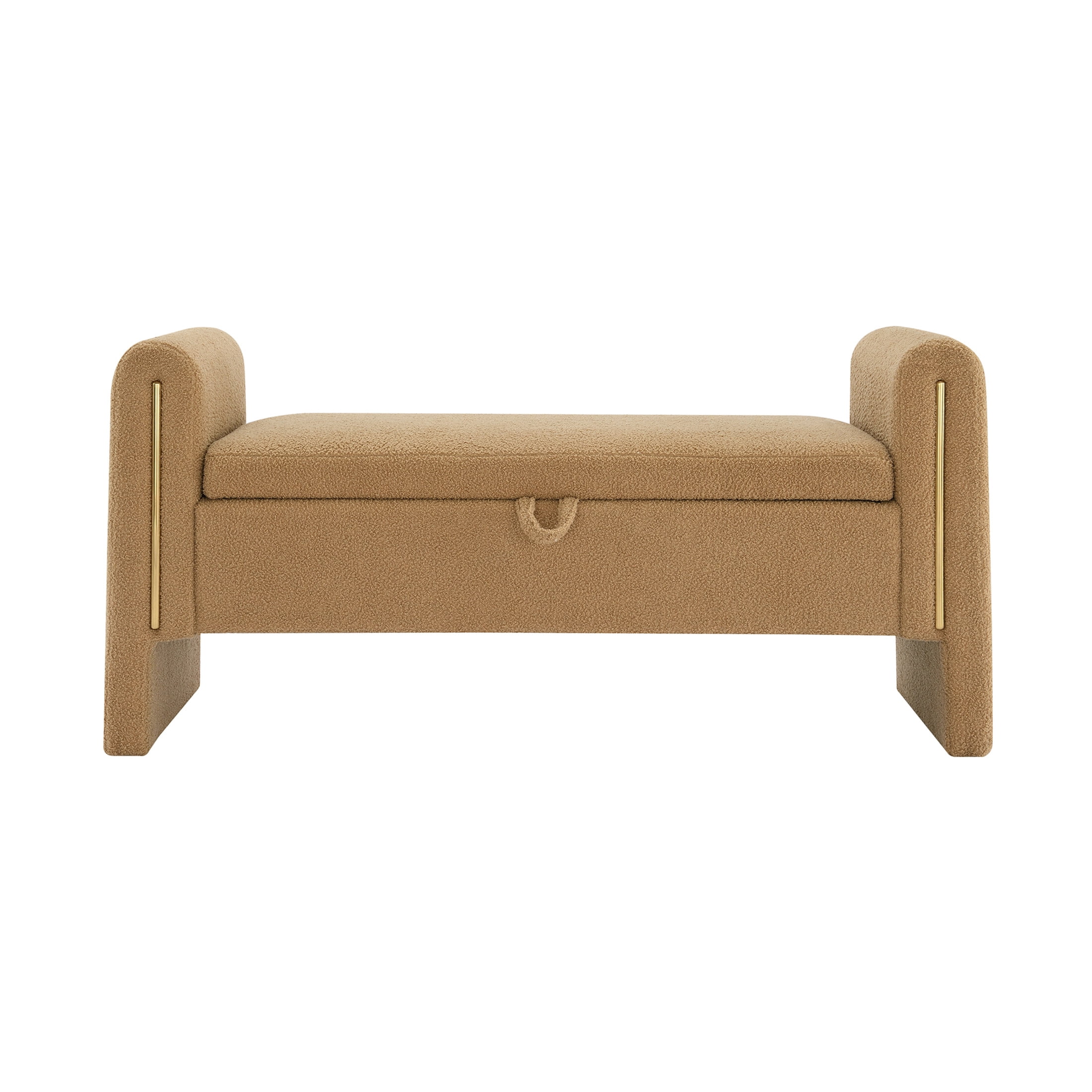 Orion Modern 41.7"W Teddy Upholstery Storage Ottoman Bench with Metal Accents, Khaki