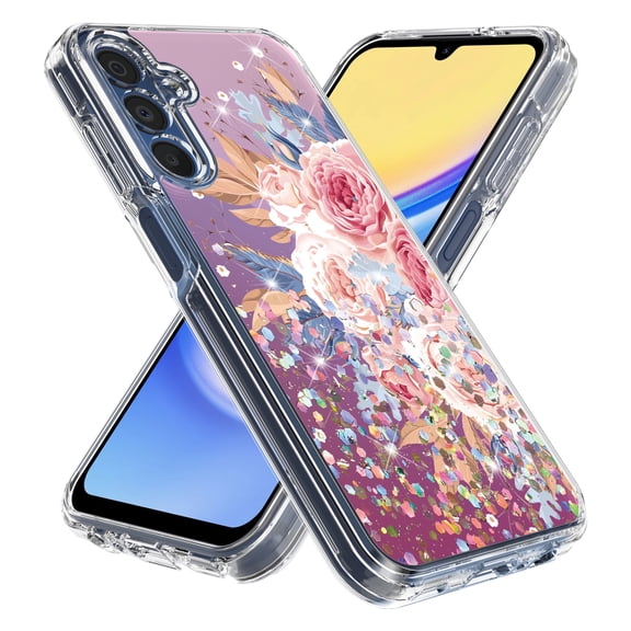 Rosebono Compatible With Samsung Galaxy A35 Case, Hybrid Graphic Design Pattern Cover Case (Pink Flower)