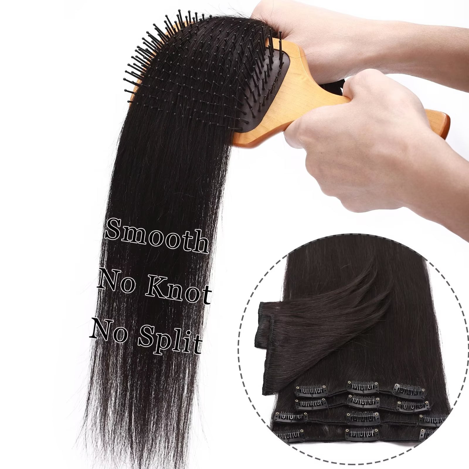 MY-LADY 8Pcs 18Clips Clip in Hair Extensions Human Hair for Women Double Weft Brazilian Remy Straight Human Hair Clip in Hairpiece 20inch #1B Natural Black