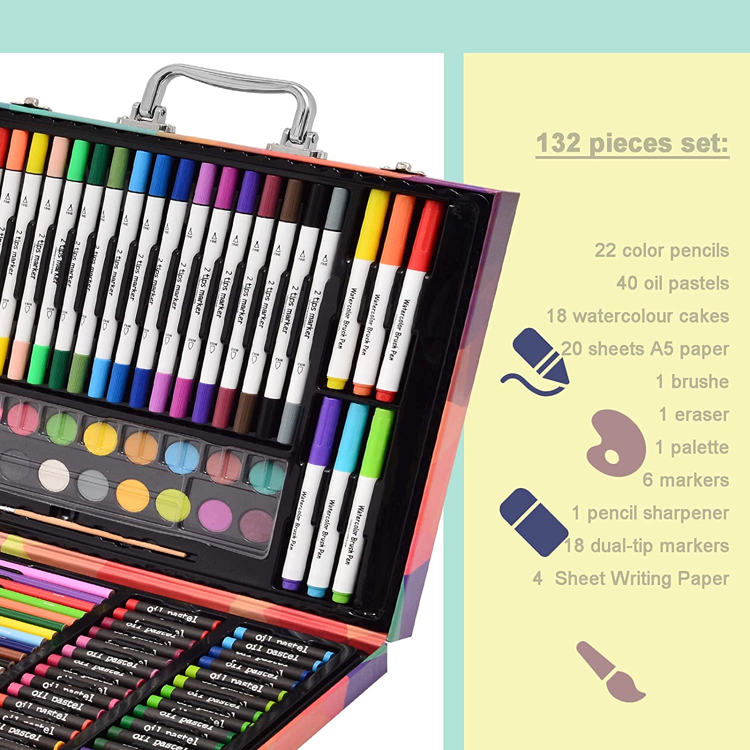  KINGART Art & Graphic Collection Art Set, 2-Drawer Wooden Case,  Pencils, Pastels, Brush, Blending Stump, Erasers, Sharpener, Painting,  Drawing, All Skill Levels, 110 pc. : Tools & Home Improvement