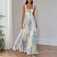 thumbnail image 2 of CIENVNSTG Wedding Guest Dresses For Women 2026 Square Neck Sleeveless Floral Pleated Maxi Dress Belted Flowy Sundress Boho Outfit Blue M, 2 of 8