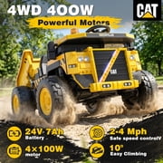 East doll 24V Powered Ride on Dump Truck, Caterpillar Licensed 2 Seater Ride on Toy for Big Kids, 24 Ride ons for Ages 3-8, Ride on Car with Dump Bed, Remote Control, Shovel, 4×100W, Yellow