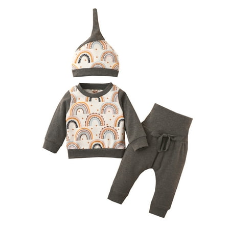 

Seyurigaoka Baby Boy’s Rainbow Long Sleeve Tops and Trousers with Hat