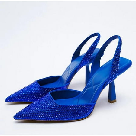 

Women s high heeled shoes pointed back empty shallow mouth color diamond new straight strap thin heel sandals for ladies