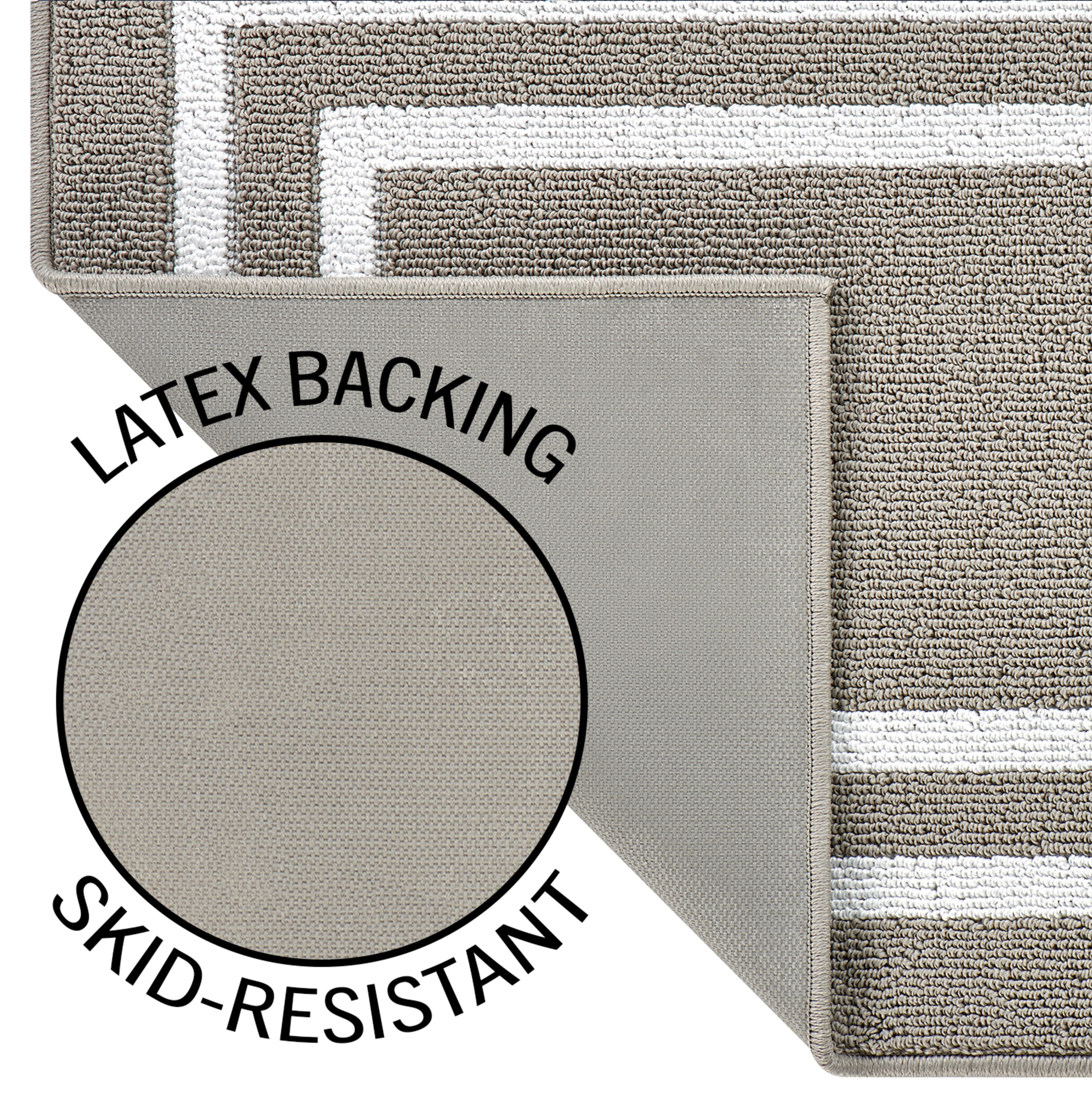 Washable Skid-Resistant Runner Rug, Border, Light Grey and White, 26" x 60"